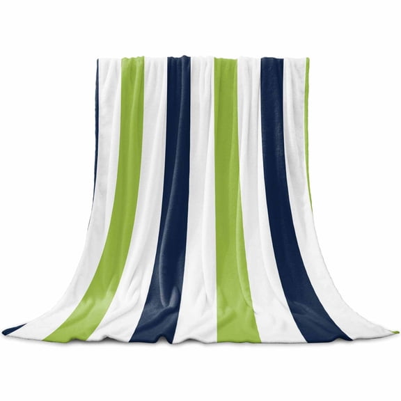 Flannel Throw Blanket for Couch Sofa Bed,Navy Blue Grass Green Striped Soft Cozy Warm Fuzzy Blanket 40x50in
