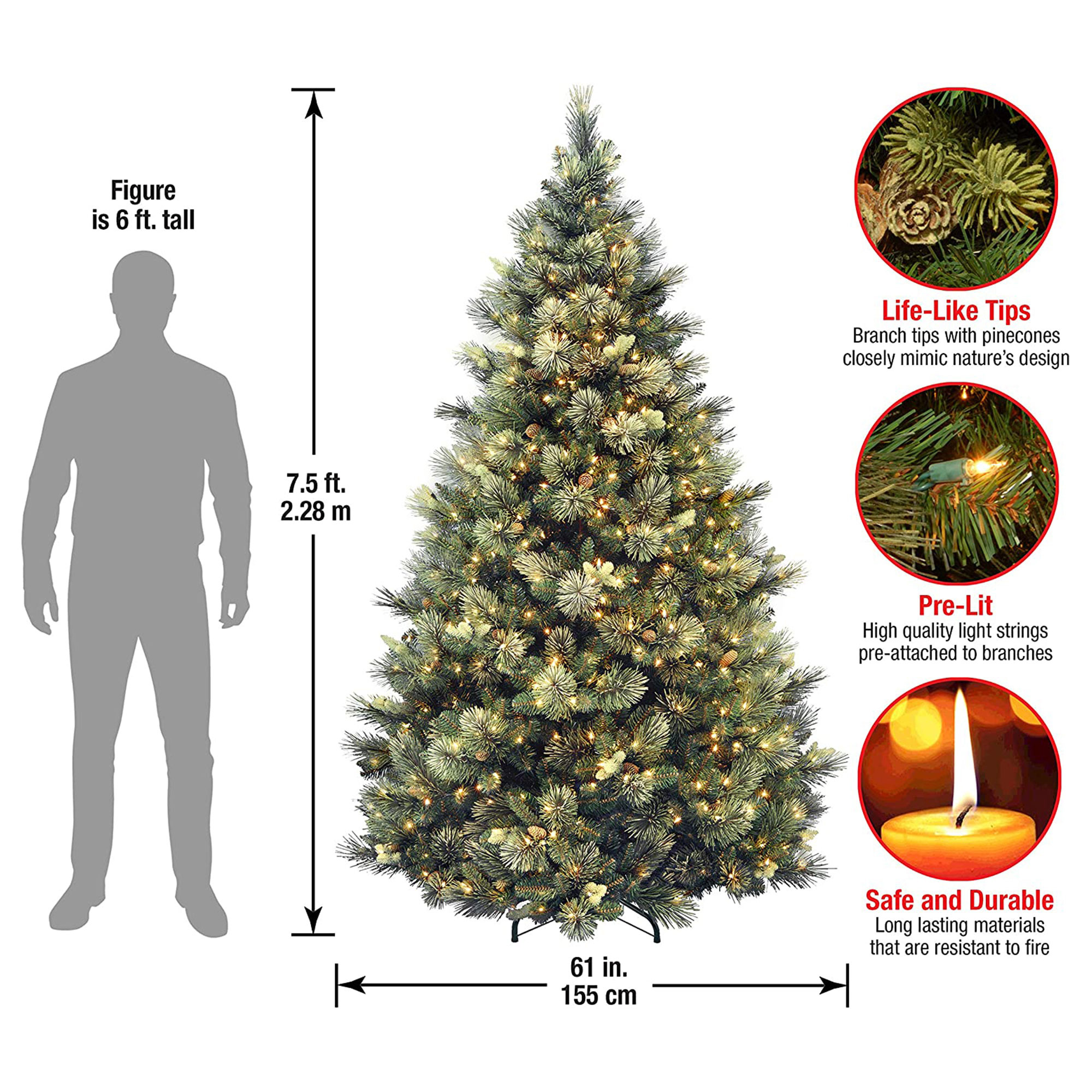 7.5 ft. Carolina Pine Tree with Clear Lights - image 3 of 6