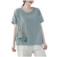 thumbnail image 1 of Camisas de Manga Corta para las Mujeres Blusas de Cuello Redondo con Botones Casuales, Camisa de Verano de Moda para Diarios Y Fiestas, 1 of 6