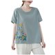 thumbnail image 1 of Camisas de Manga Corta para las Mujeres Blusas de Cuello Redondo con Botones Casuales, Camisa de Verano de Moda para Diarios Y Fiestas, 1 of 6