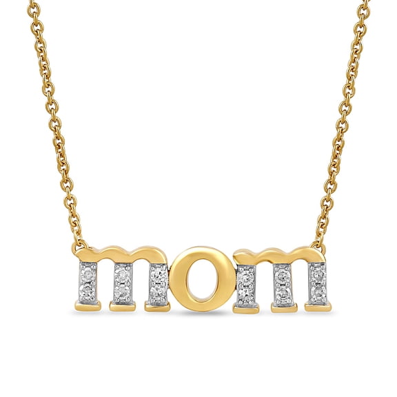 Brilliance Fine Jewelry Lab-Grown Diamond "Mom" Pendant Necklace in Yellow Gold-Plated Silver