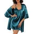 thumbnail image 2 of Ekouaer Womens Silk Robe Set 2-Piece Satin Bathrobe V-neck Bridal Party Robe, 2 of 6