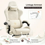 Gtplayer Pro Gaming Chair with Footrest, Dual Bluetooth 5.1 Speakers PVC Leather Recliner, Ivory