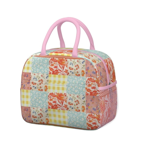 Lunch Bag Lunch Box for Women Reusable Insulated Lunch Cooler Bags,Large Capacity for Work Travel Picnic,Water-Resistant Pioneer Colorful Floral Lunch Tote Bag Gifts for Woman Mom Pink