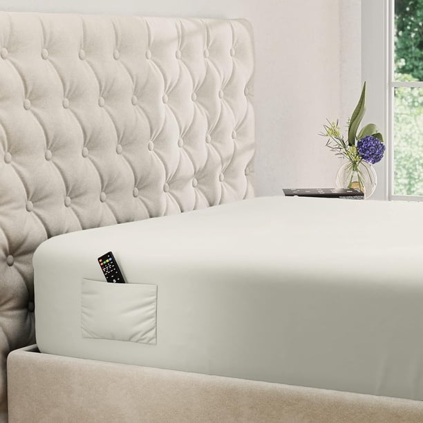 Sábana bajera ajustable DREAMCARE King Ivory de microfibra 200 x 200 cm