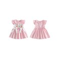 thumbnail image 2 of Cjfdfy Toddler Baby Girl Birthday Dress 1 2 3 4 5 Years Birthday Girl Outfit Baby Girls Summer Pink Smocked Dress Cake Letters Embroidered Ruffled Trim Crew Neck Flying Sleeve A Line Dress, 2 of 9