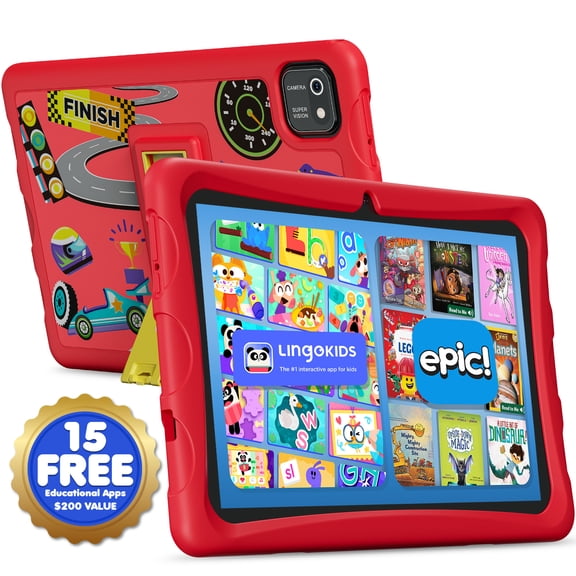 Contixo K103 Kids Tablets, Wi-Fi Educational Tablets for Kids with Kid-Proof Tablet Case, 10”, red