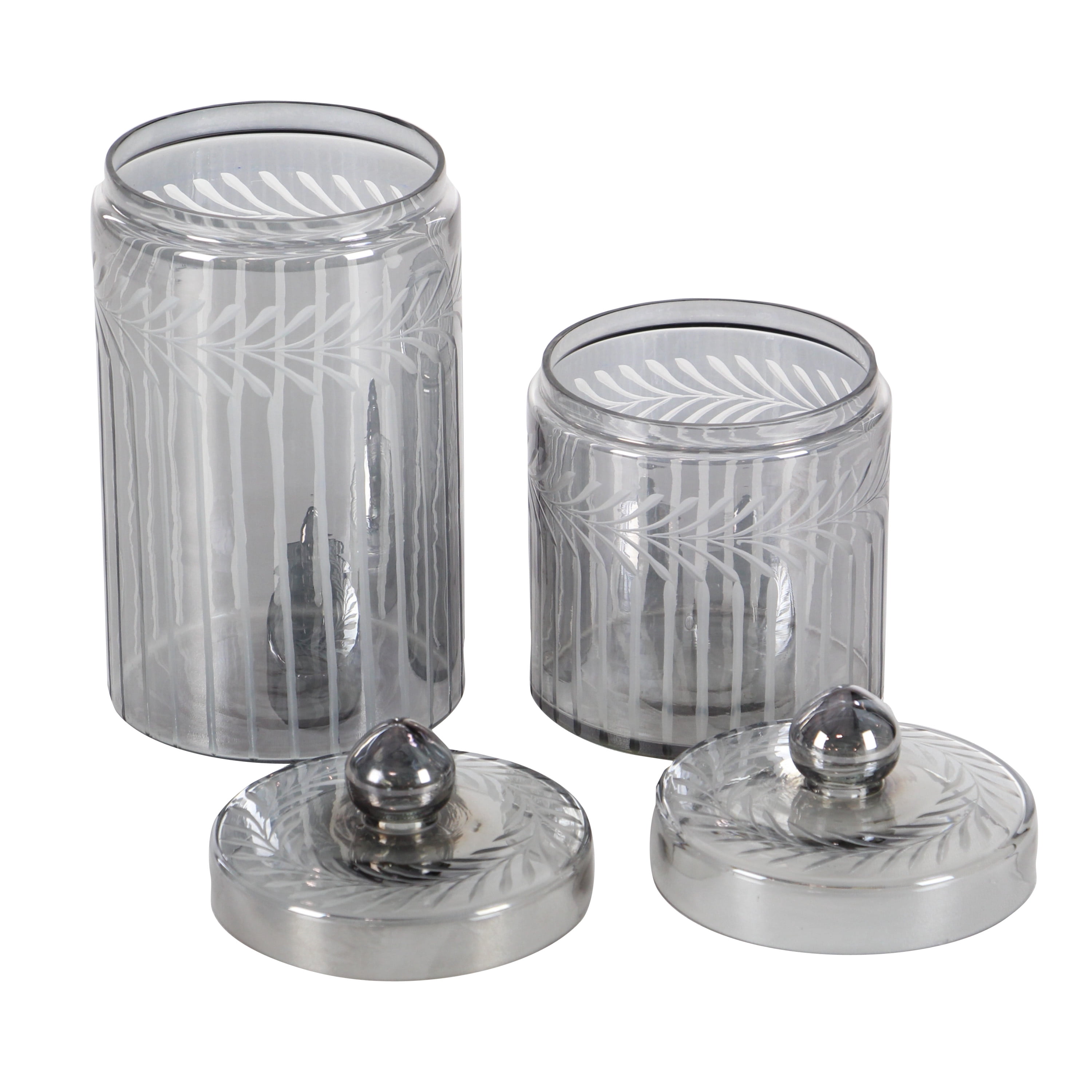 DecMode 7", 10"H Gray Glass Handmade Decorative Jars, 2-Pieces