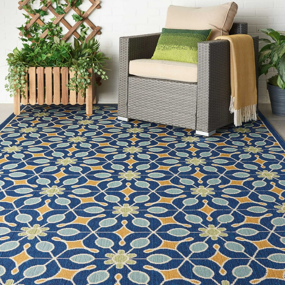 Nourison Caribbean Geometric Floral Navy Indoor/Outdoor ...