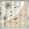 thumbnail image 1 of Whimsical Halloween Shower Curtain - Beige with Spiders, Bats & Pumpkins, 1 of 4