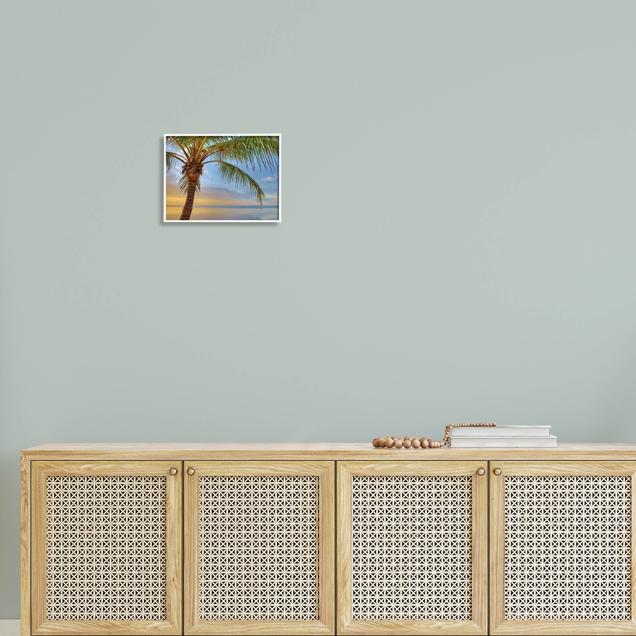 Sunrise Palm Tree Sky Reflection Coastal Photograph White Framed Art Print Wall Art