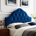 thumbnail image 2 of Contemporary Modern Urban Designer Bedroom Full Size Tufted Headboard, Velvet Fabric, Navy Blue, 2 of 4
