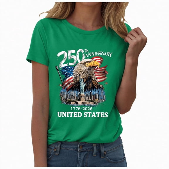 Linfrsh Patriotic Shirts for Women America 250th Anniversary Shirt, 1776–2026 USA T-Shirt, 250 Years of America Shirt, Patriotic American Flag Tees(Green,3XL)