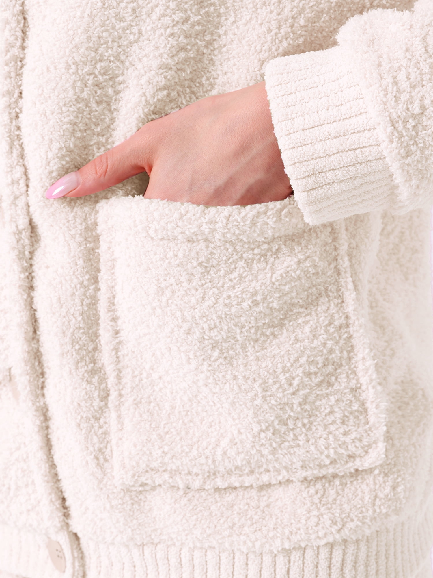 DARING DIVA Women's Fleece Fuzzy Sleepwear Winter Button Down Pajama Sets M Beige