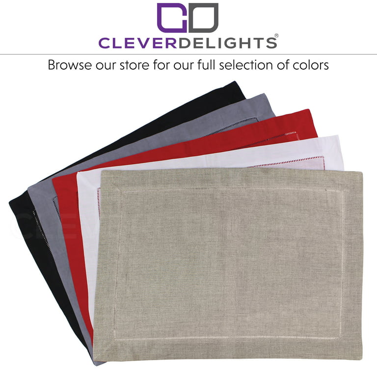 CleverDelights Stone Hemstitch Placemats - 6 Pack - 14 x 20 - 55/45 Linen  Cotton Blend 
