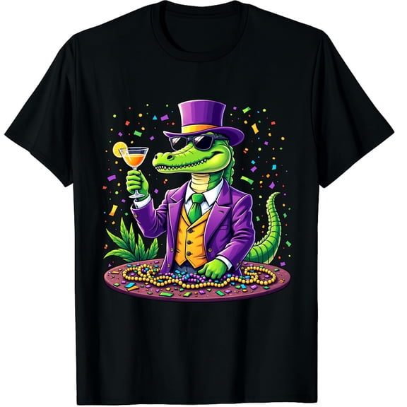 Mardigator Mardi Gras Alligator Costume Mardi Gras Graphic Black T-Shirt for Men and Women
