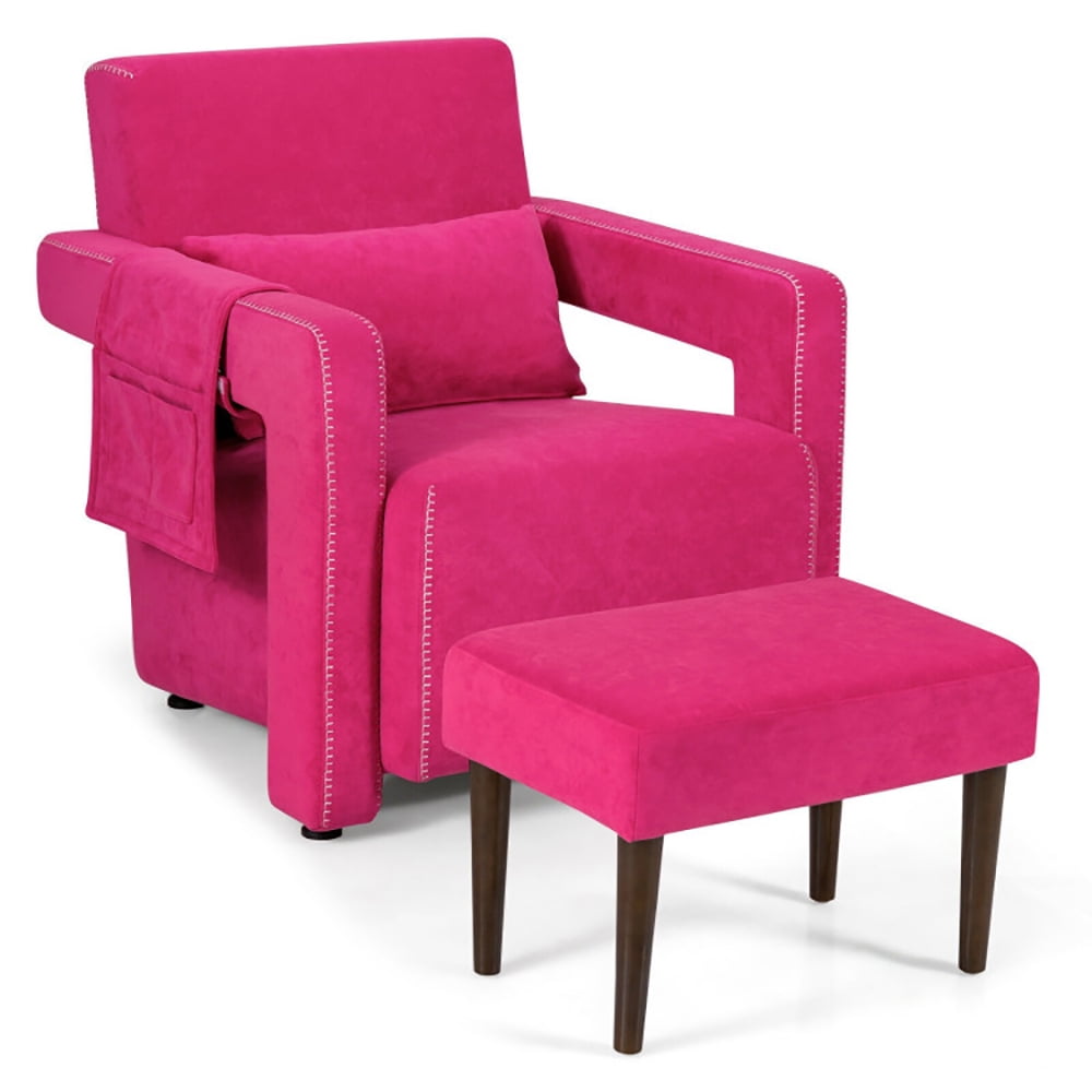Finihen Accent Single Sofa Chair with Ottoman, Modern Berber Fleece Single Sofa Chair with Ottoman and Waist Pillow, for Living Room, Bedroom, Red Finihen Accent Single Sofa Chair with Ottoman, Modern Berber Fleece Single Sofa Chair with Ottoman and Waist Pillow, for Living Room, Bedroom, Red