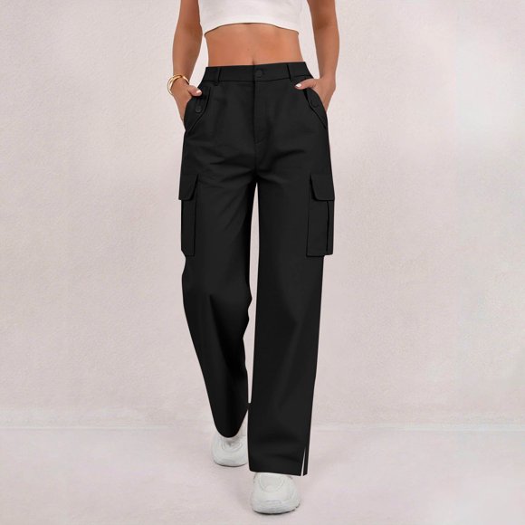 Pisexur Cargo Pants for Women Stretchy with Pockets High Waisted Baggy Wide Leg Y2K Lightweight Hiking Casual Streetwear Black,M