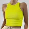 thumbnail image 2 of Women Summer Tops Short Tops Solid Women's Vest Color Sleeveless Tank Neck Round Women's Blouse Cheer Workout Shirts Workout Top Women Creme Color Casual Cute plus Size Bra Shelf Camisole Light Green, 2 of 5