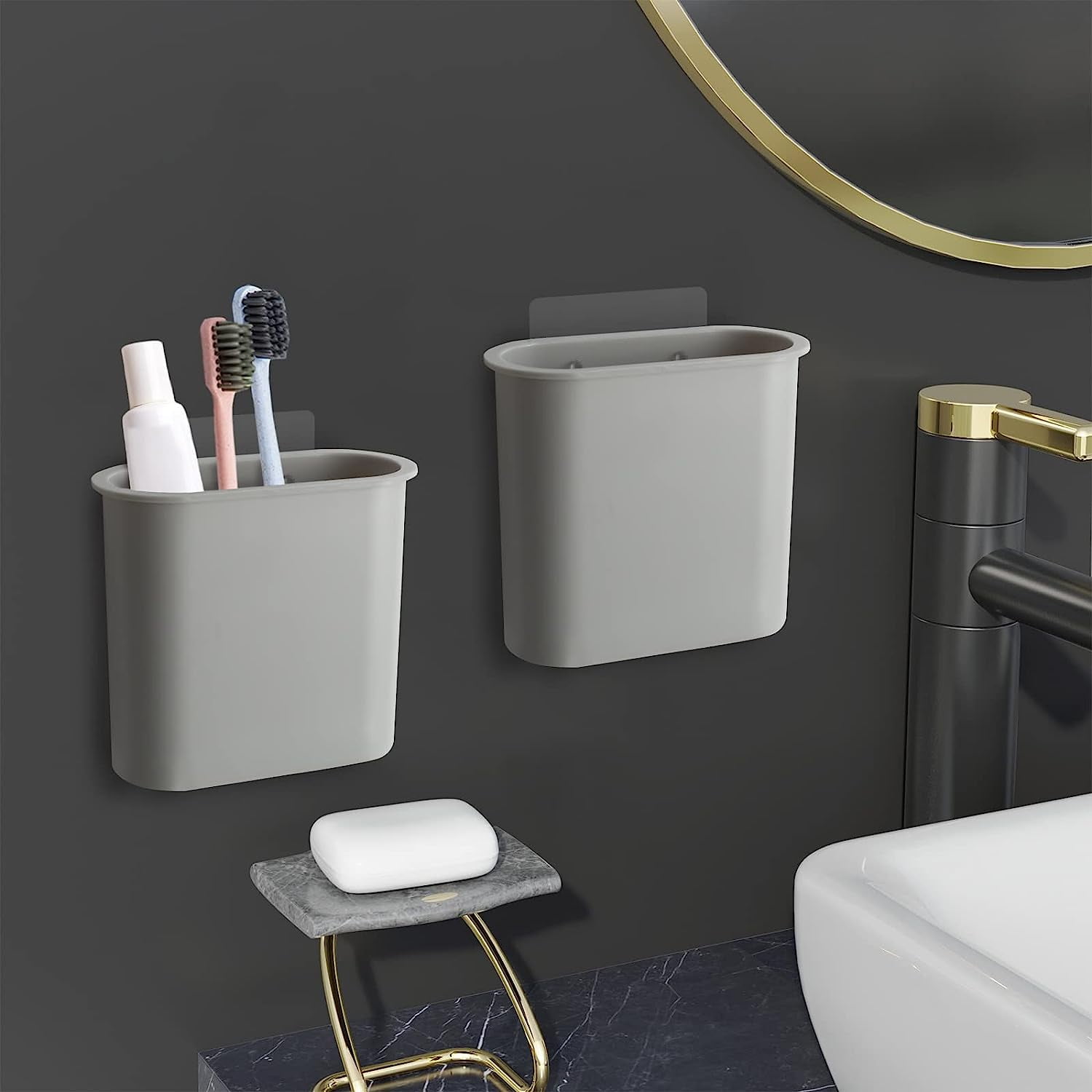 2 Packs Wall Mount Toothbrush Holders for Bathroom, Self Adhesive