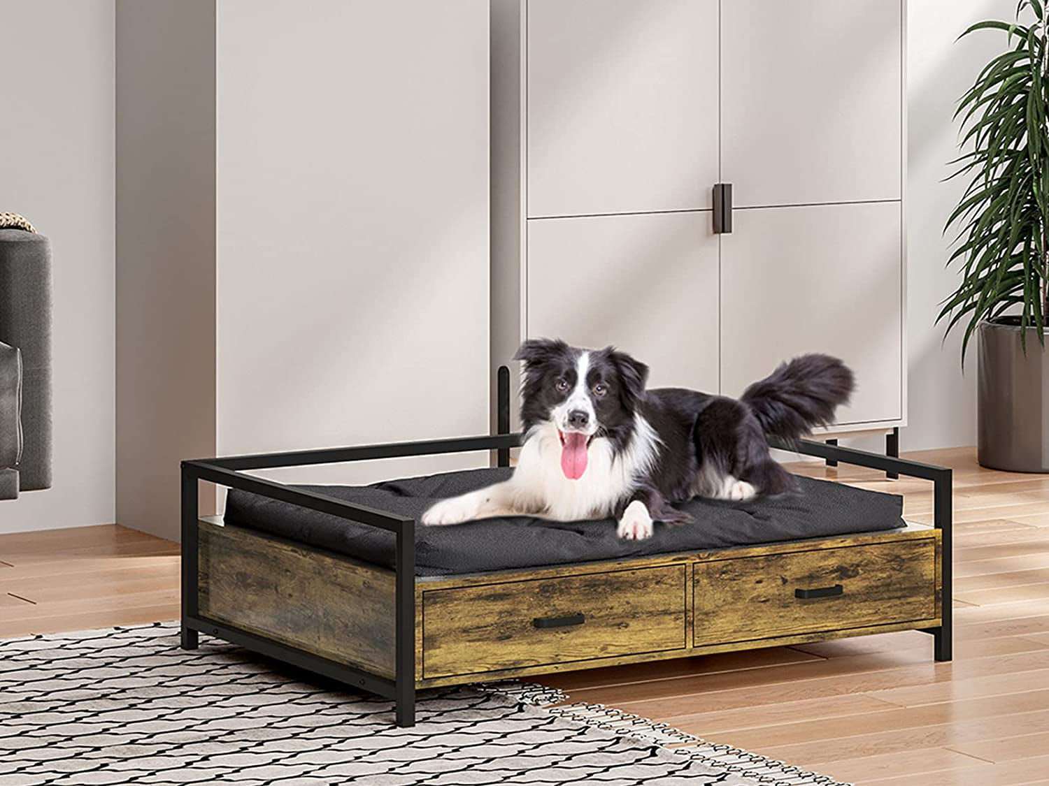 Dogs Cats Sofa Chair with Drawer Modern Style Wood and Iron Frame Dog Furniture MSMASK Elevated Dog Beds Frame 