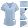 thumbnail image 4 of Womens Stretch V-Neck Cargo Scrub Set Pocket Cargo Pants 4-Way Stretch Moisture Wicking Straight Leg Nurse Uniforms Light Blue M, 4 of 6
