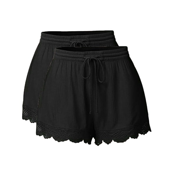 Zpanxa Women's 2 Piece Outfits Lace Trim Drawstring Shorts Set Solid Color Casual Lounge Matching Top and Shorts Comfortable Summer Beach Vacation