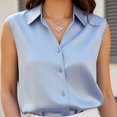 thumbnail image 5 of QASIEATN Womens Sleeveless Button Down Shirt Silky Satin Blouse Business Work Summer Tank Top, 5 of 9