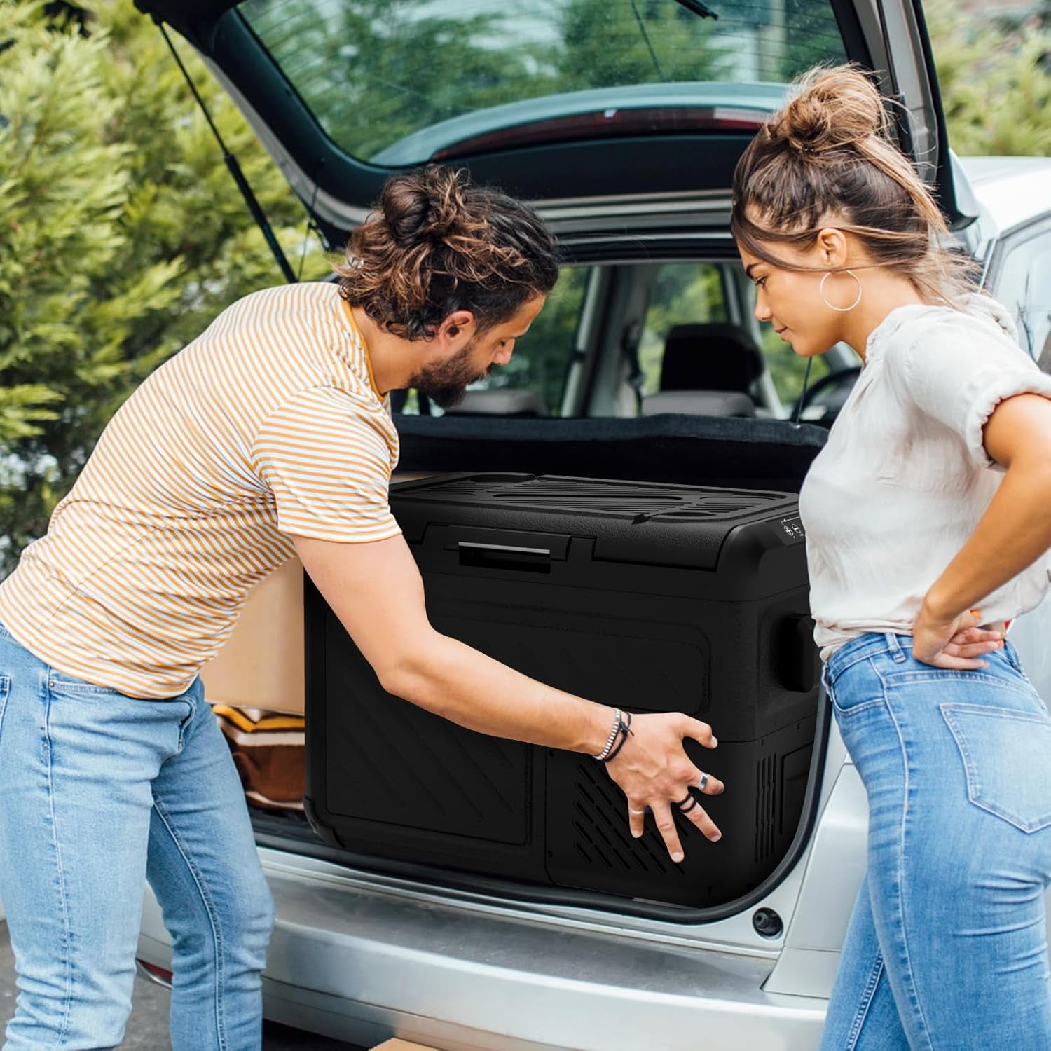 SHAREWIN 12 Volt Car Refrigerator 50L/52QT Portable Freezer Fridge, Car Compressor refrigerator with 12/24V DC & 110-240V AC for Truck, RV, Boat, Camping and Travel