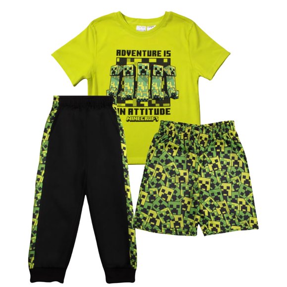 Conjunto de 3 Piezas para Niños Minecraft: Remera, Shorts y Jogger Talle 7