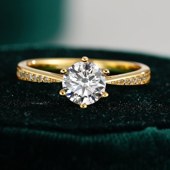 Luxury VVS1 D Color Exquisite Cut 1 Carat Moissanite Rings for Women - Wedding Engagement Gold Plated Jewelry 