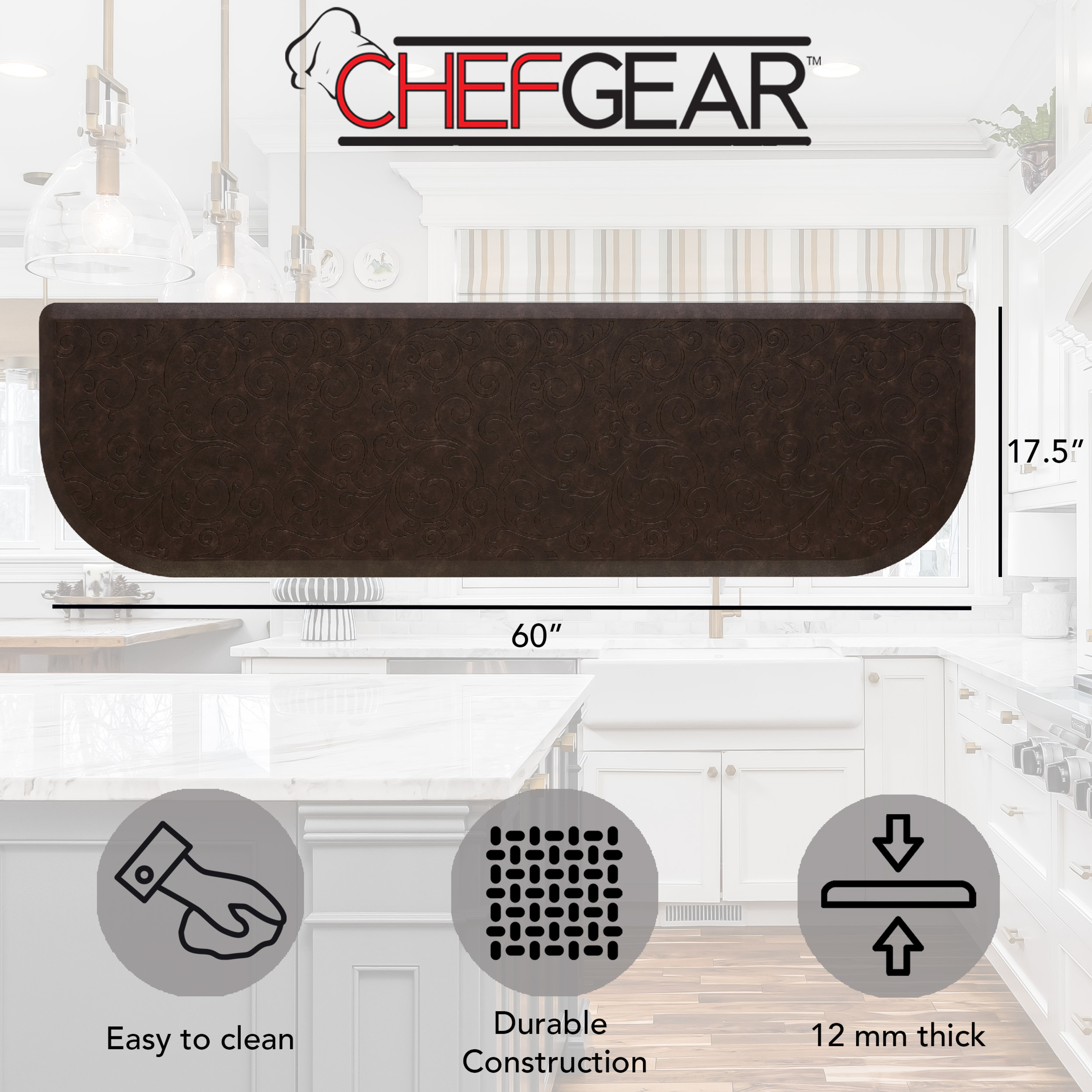 Chef Gear Clarance Wellness Kitchen Mat, Mocha, 17.5x60