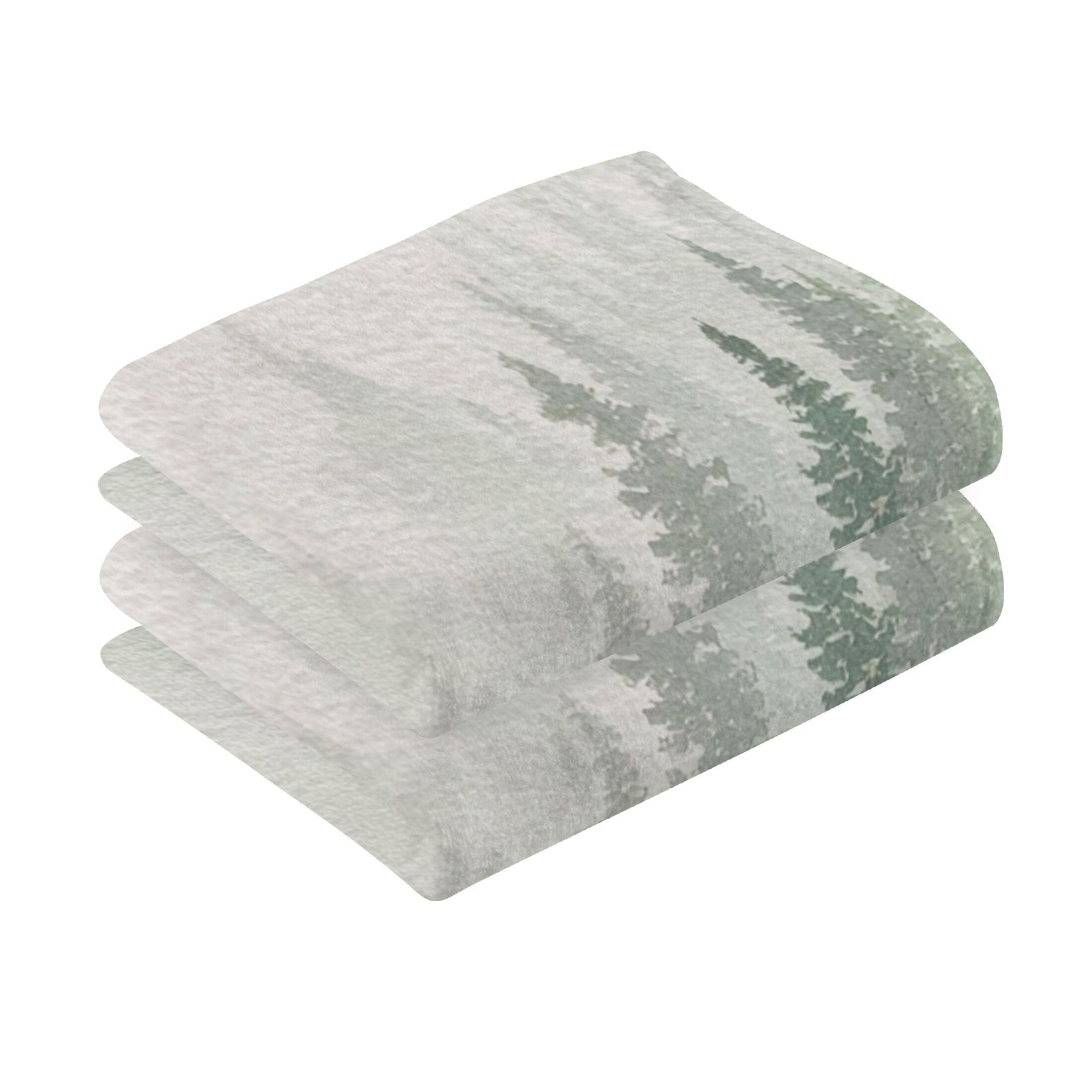 2 Pieces of Cotton Towel Face Towel Set Hand Towel Bath Towel Cotton Bath Towel Sets Beautiful Green Forest