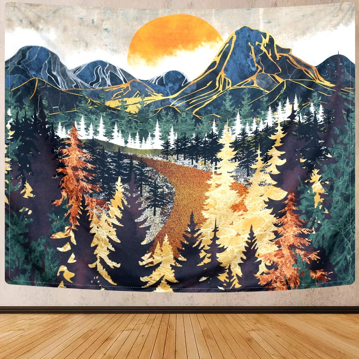 nipocaio Mountain Tapestry Wall Hanging Forest Trees Art Tapestry Sunset Tapestry Road in Nature Landscape Home Decor for Room 51.2 x 59.1 inches Walmart
