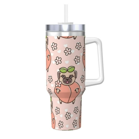 

Pink Dog Peach 40oz Car Insulated Cups Ice Bully Cup with Handle Double Stainless Steel Vacuum Tumblers Water Bottle with Lid and Straw
