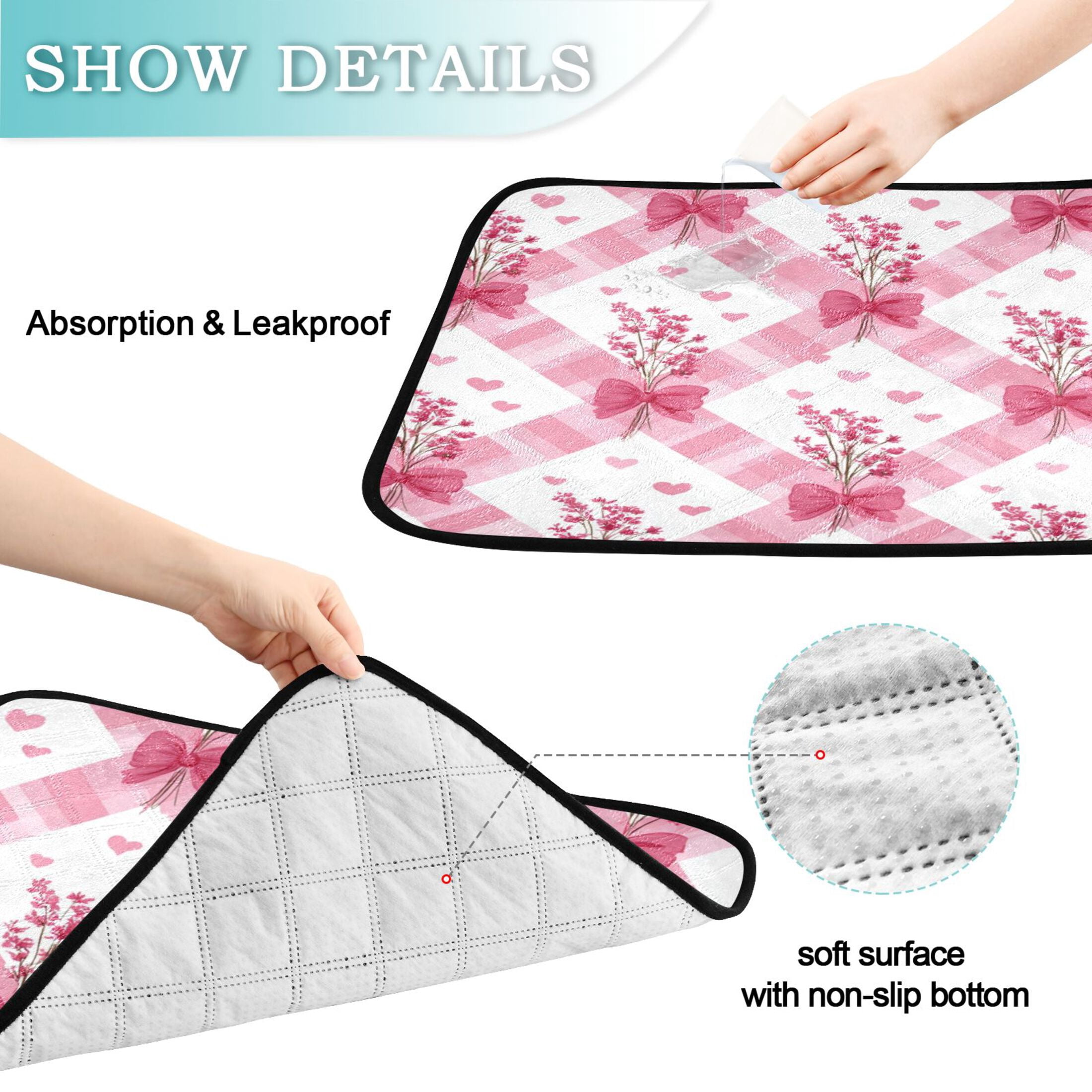 Washable Pet Pee Pads Soft Plush Absorbent Mat Non-Slip Floor Protector for for Dogs & Cats Bows and Wildflowers Pattern