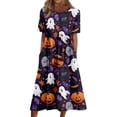 thumbnail image 3 of Halloween Womens Summer Dresses Comfy Funny Cartoon Ghost Cocktail Dresses Short Sleeve Renaissance Loose Fit Flowy Midi Halloween Costumes Dresses Light Purple XL, 3 of 7