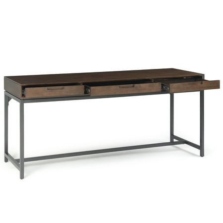 Simpli Home - Banting Rectangular Mid-Century Modern Industrial Solid Rubberwood 3-Drawer Table - Walnut Brown