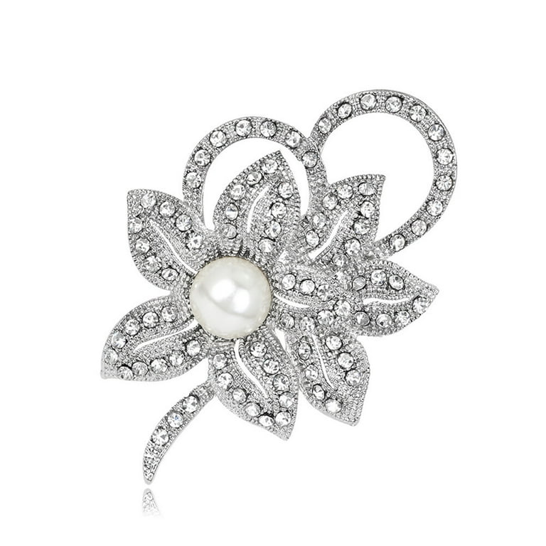  Newvision1981 Flower Brooches for Women Silver Rose Camellia  Petal Brooch Rhinestone Pearl Crystal Pins, Large : Clothing, Shoes &  Jewelry