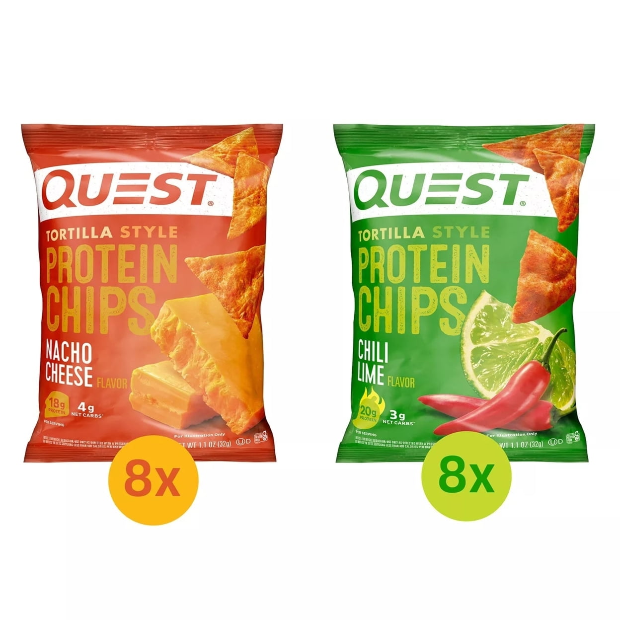 Quest Tortilla Chips Variety Pack, Nacho Cheese & Chili Lime, 1.1 Ounce (14 Ct)