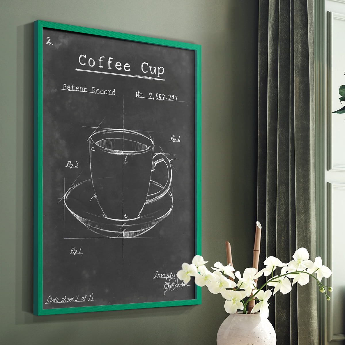 Morning Routine II Framed Print in Green Solid Wood Framed Print No Nail Hanging