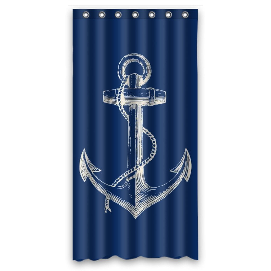 GCKG Nautical Navy Blue Anchor Bathroom Shower Curtain, Shower Rings