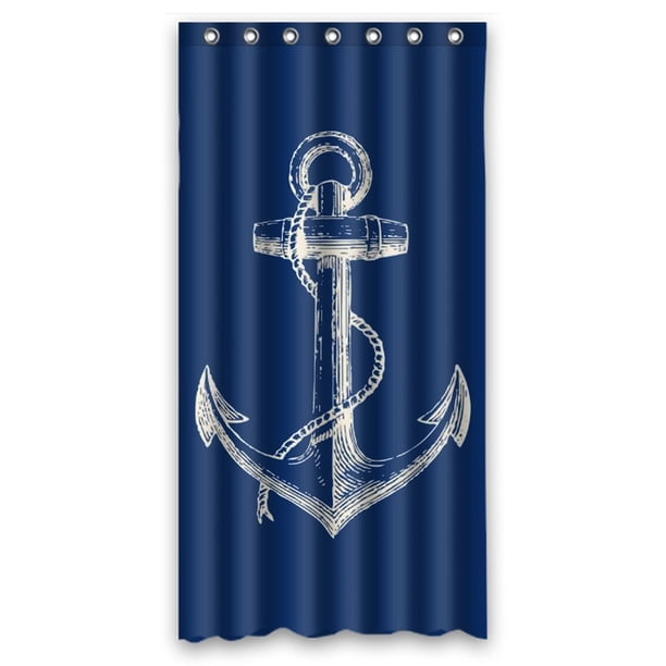 GCKG Nautical Navy Blue Anchor Bathroom Shower Curtain, Shower Rings Included 100 Polyester
