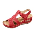 thumbnail image 2 of XUNKUSGA Sandals for Women Summer Strappy Wedge Sandals Casual Dress Women Sandal Fashion Peep Toe Cutout Wedge Shoes for Working, Beach 6-9.5,Red, 2 of 8