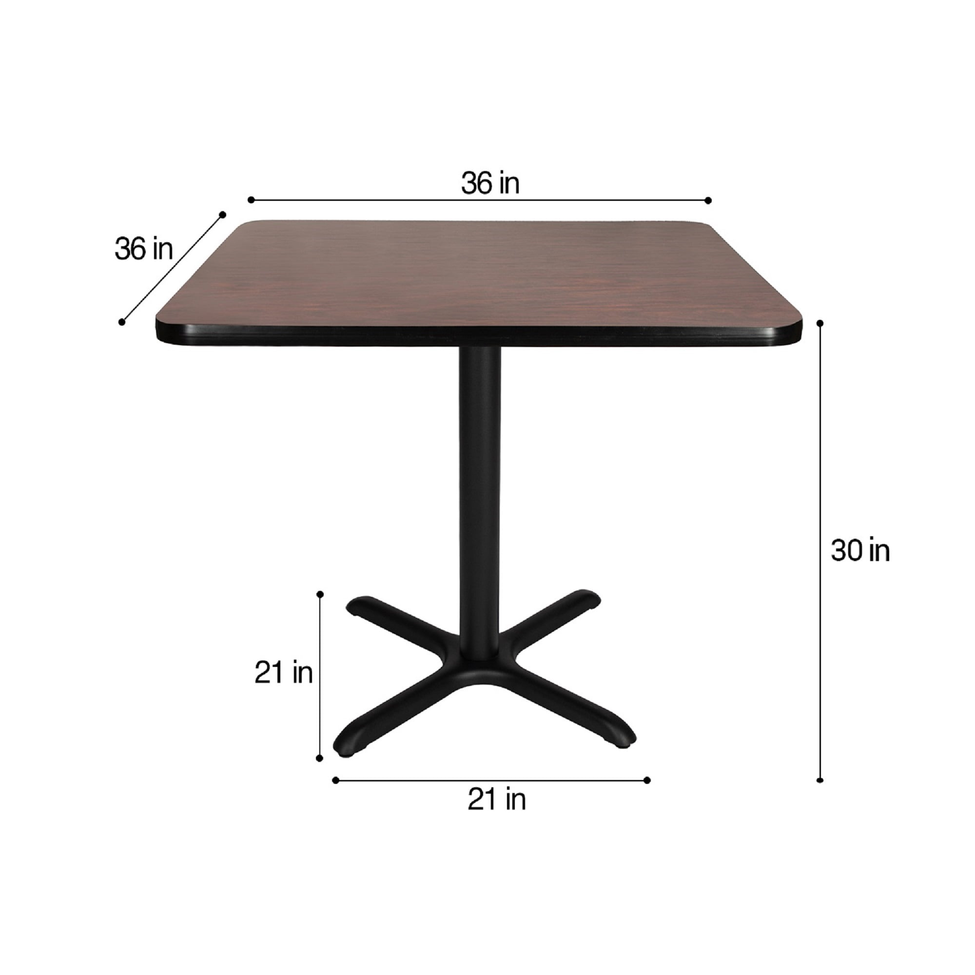 Hampden Furnishings Bennet Collection Steel Frame 36" Square Top, X Base, 30" Height Cafe Table, Black Frame/Mahogany Top