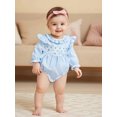 thumbnail image 6 of Miaouyo Infant Baby Girls Fall Romper 0 3 6 9 12 18 Months Plaid Print Bow Embroidery Long Sleeve Ruffled Round Neck Jumpsuit, 6 of 9