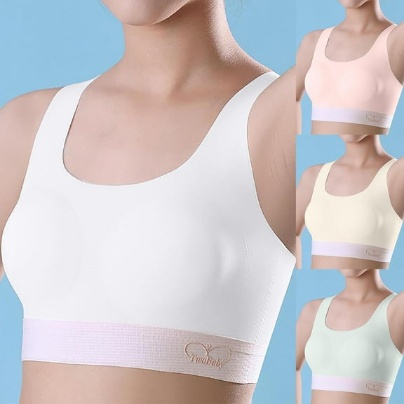HAOTAGS Teen Girls Solid Color Soft Training Bras (12-15) Comfortable Breathable Student Bra Underwear White Size M