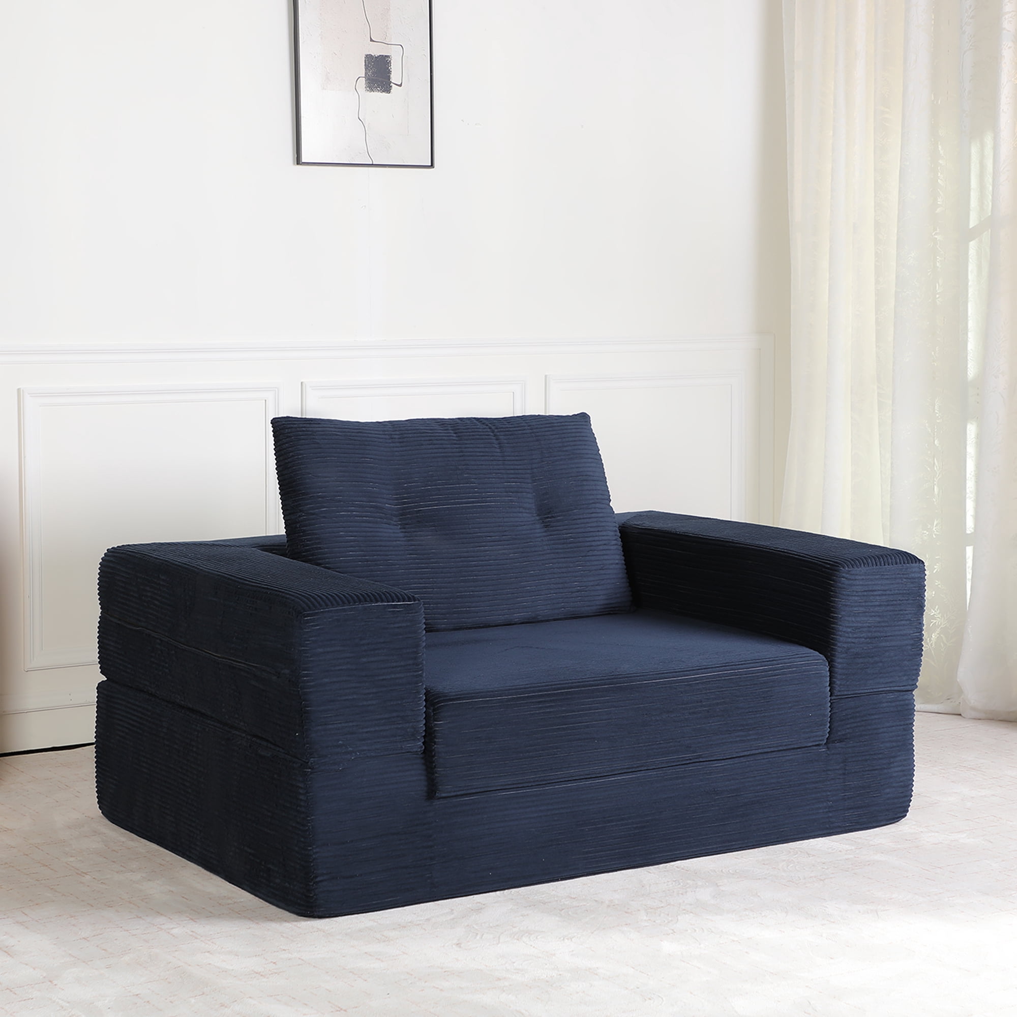 Leumius Single Sofa Bed with Pillow,Boneless Folding Sofa Bed for Living Room Bedroom,No Assembly Required,Dark Blue