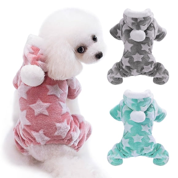 LEEYNEER Dog Pajamas Dog Coral Fleece Dog Sweater Hoodie Star Pattern Winter Warm Puppy Clothes Plush Cute Pet Jumpsuit Cat Onesie Outfit Apparel Coat (Blue M)