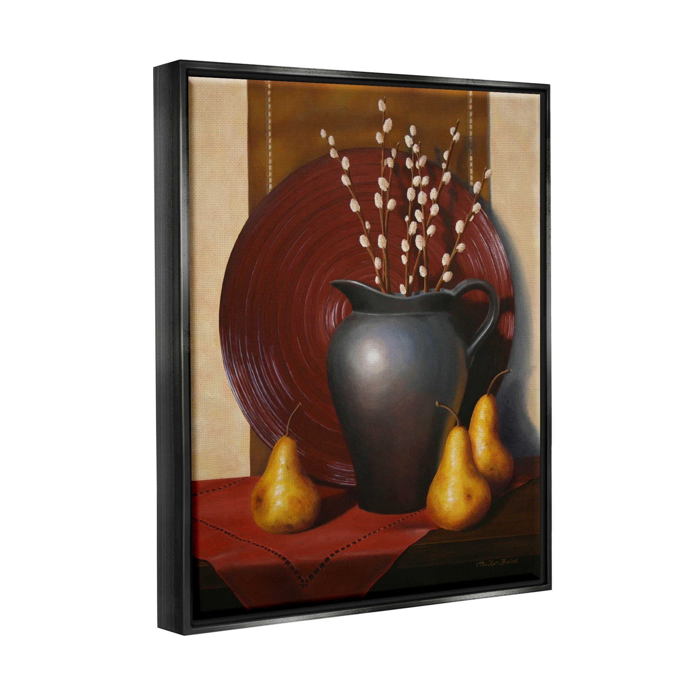 Stupell Industries Traditional Botanical Vase Arrangement Painting Jet Black Floating Framed Canvas Print Wall Art, Design by Cecile Baird